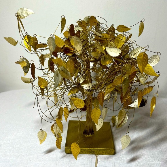 MCM DREAM TREE TWISTED WIRE SCULPTURE GOLD LEAVES. Vintage - Picture 2 of 7